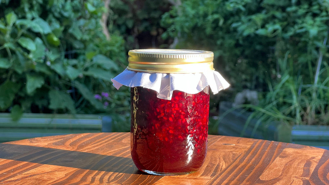 Jar of homemade blackberry artisan jam