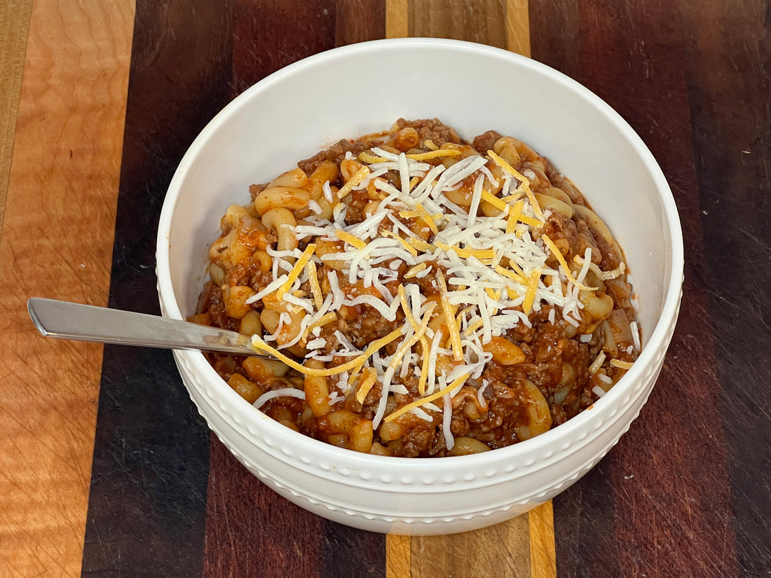 Freeze-dried chili mac with beef from Farmer K Homestead