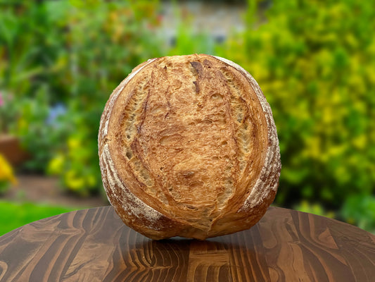 Fresh homemade sourdough loaf from Farmer K Homestead