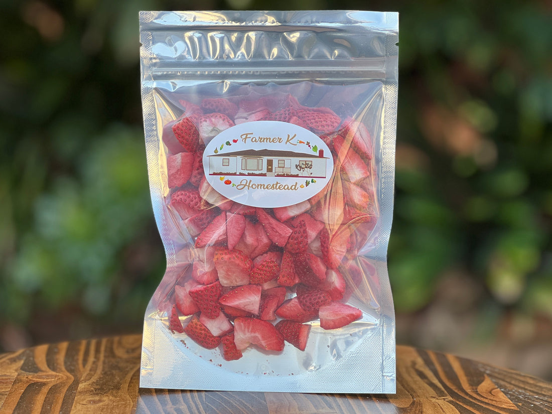 Freeze-dried strawberries from Farmer K Homestead